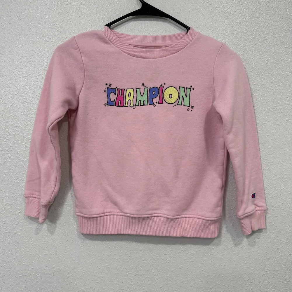 Kids Champion Pink Crewneck Sweatshirt Rainbow Logo Size 6X
